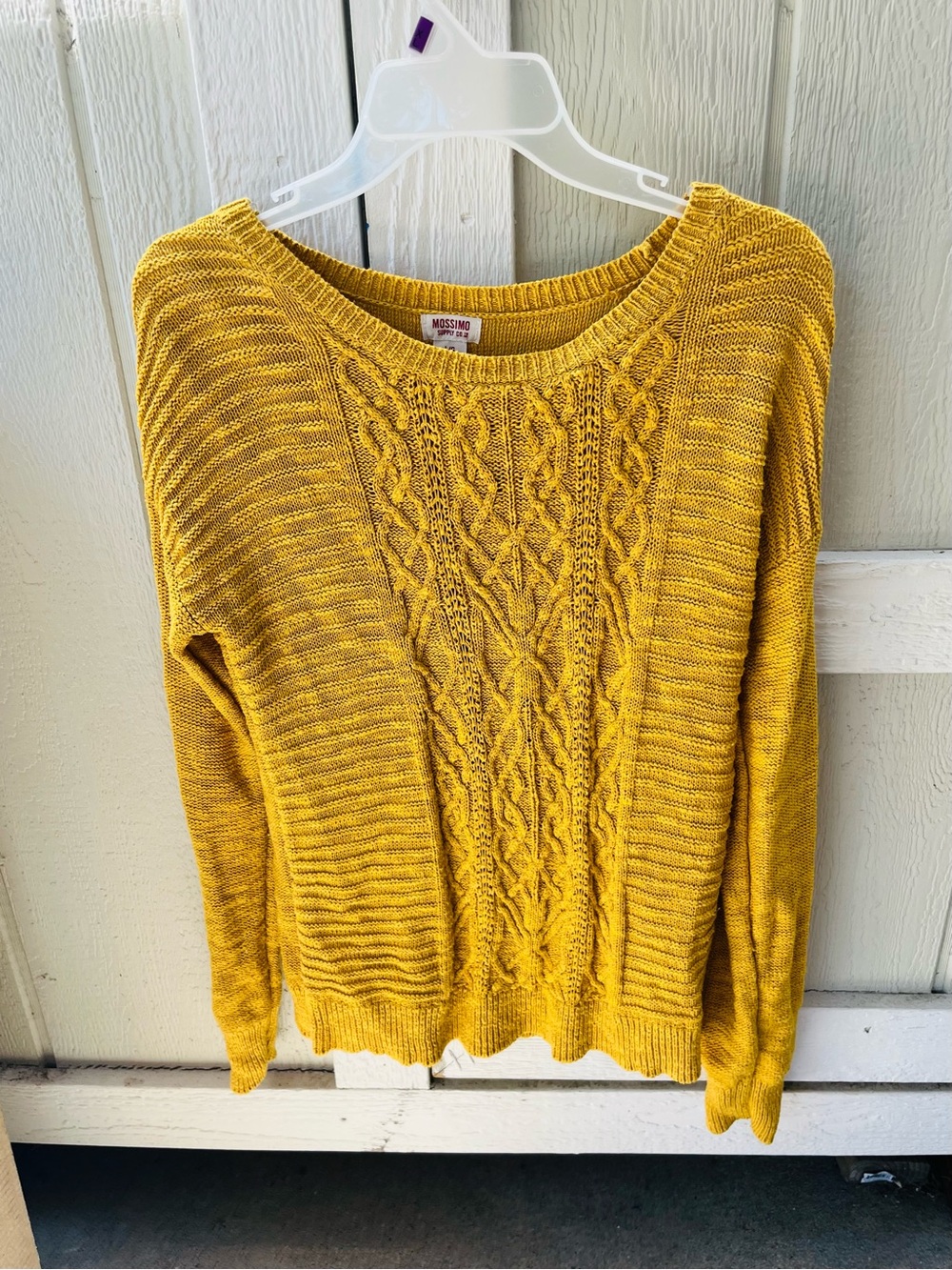Mossimo Supply Co. Mustard Yellow Cable Knit Scoop Neck Sweater